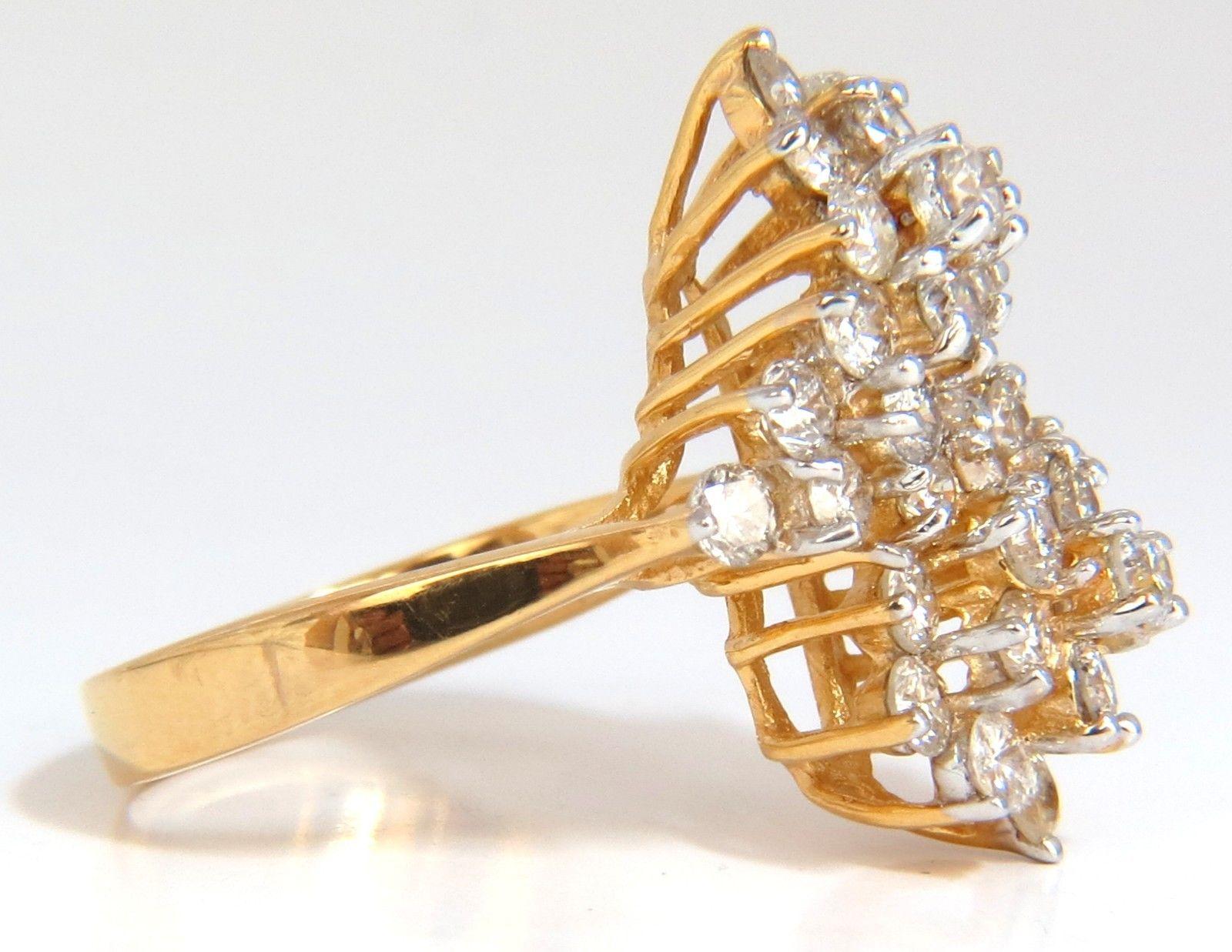 1.80 Carat Ladies Raised Double Peaked Cluster Cocktail Diamonds Ring 14 Karat 1