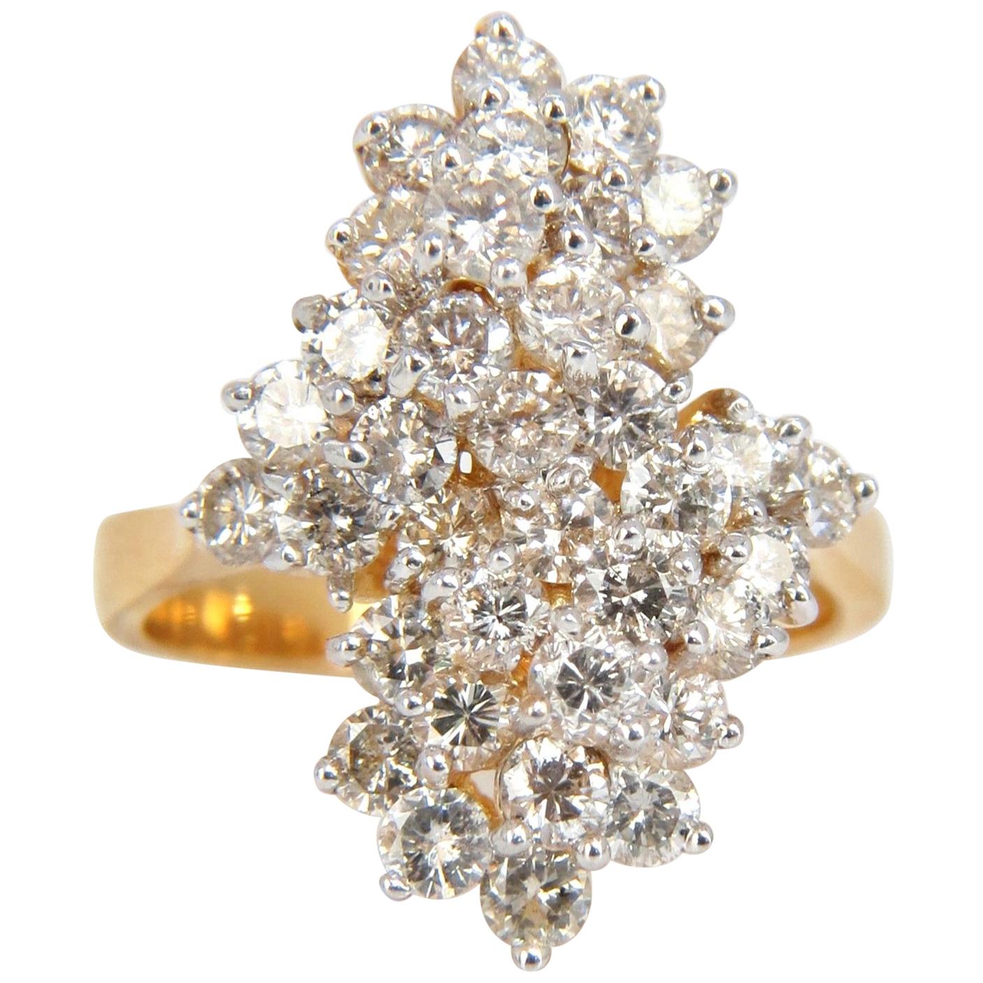 1.80 Carat Ladies Raised Double Peaked Cluster Cocktail Diamonds Ring 14 Karat