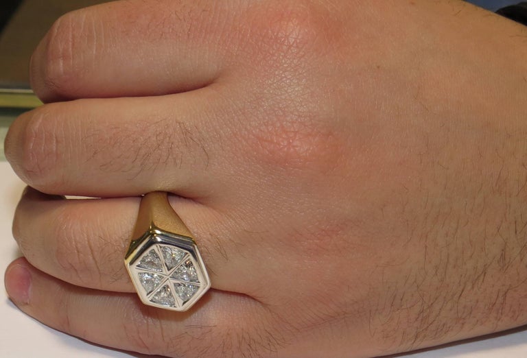1.80 Carat Men's Diamond Gold Hexagon Ring For Sale at 1stDibs | hexagon  gold ring
