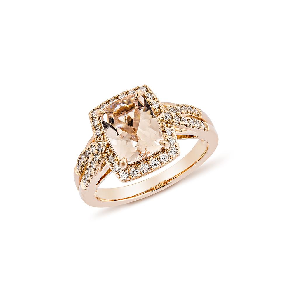 Contemporary 1.80 Carat Morganite Fancy Ring in 18Karat Rose Gold with White Diamond.    For Sale