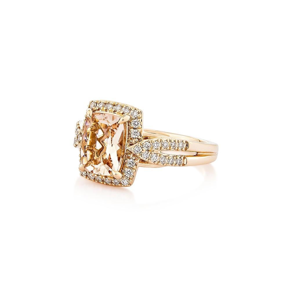Cushion Cut 1.80 Carat Morganite Fancy Ring in 18Karat Rose Gold with White Diamond.    For Sale