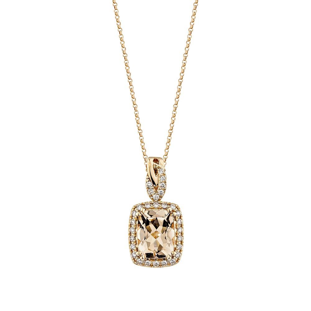 Taille coussin Pendentif Morganite de 1,80 carat en or rose 18 carats avec diamant blanc. en vente