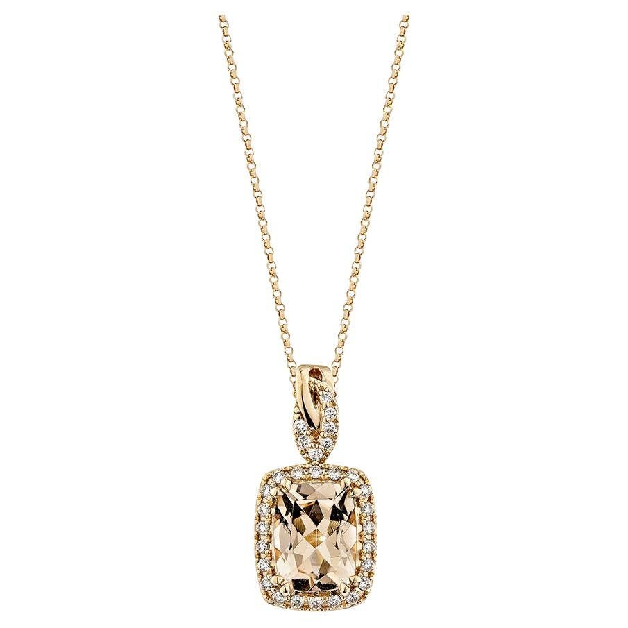 Pendentif Morganite de 1,80 carat en or rose 18 carats avec diamant blanc. en vente