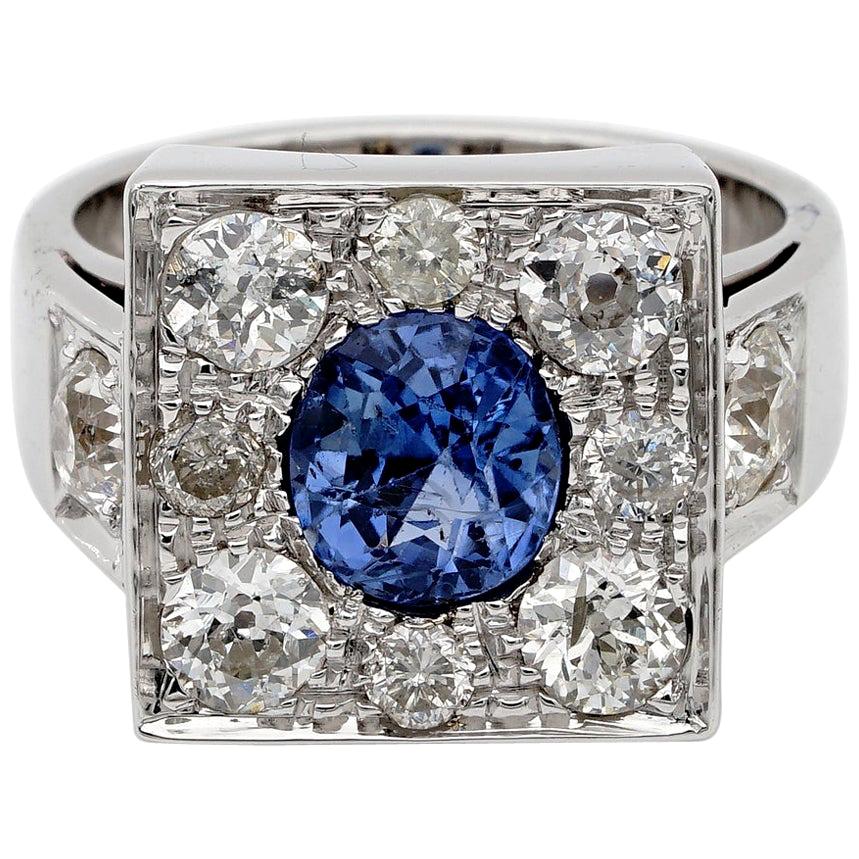 1.80 Carat Natural Ceylon Sapphire 1.90 Carat Diamond Ring For Sale