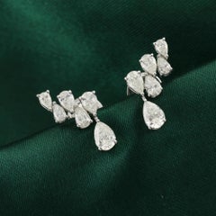 1.80 Carat Natural Diamond Graduated Pear Climber Earrings 18K White Gold