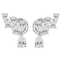 1.80 Carat Natural Diamond Graduated Pear Climber Earrings 18K White Gold
