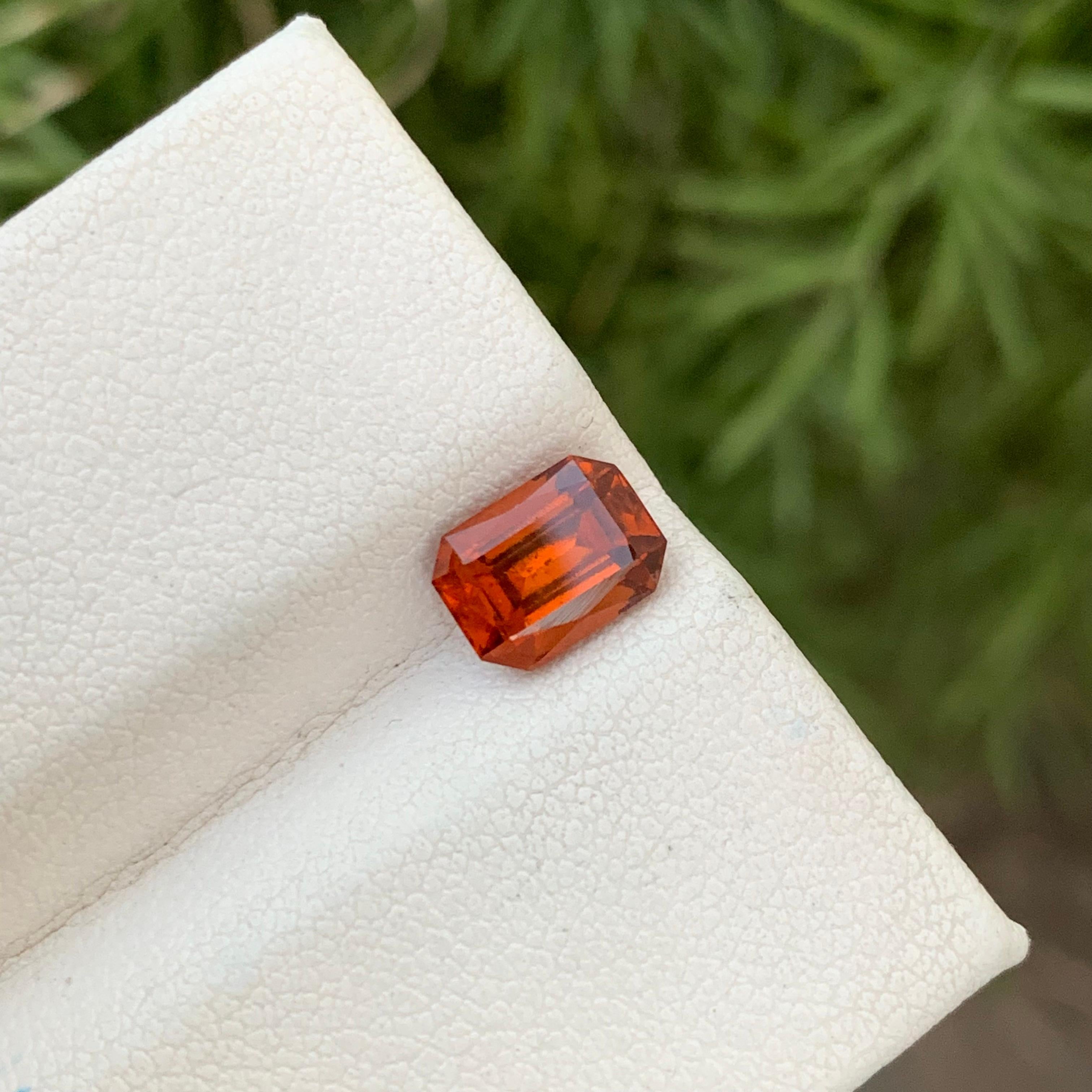 Loose Spessartine Garnet 
Weight: 1.80 Carats 
Dimension: 7.8 x 5.7 x 4.5 Mm 
Colour: Orange 
Treatment: Non 
Shape: Emerald 
Certificate: On Demand 


Spessartine garnet, often referred to simply as spessartine, is a captivating gemstone prized for