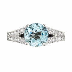 1.80 Carat Natural Round Aqua Diamond White Gold Engagement Ring