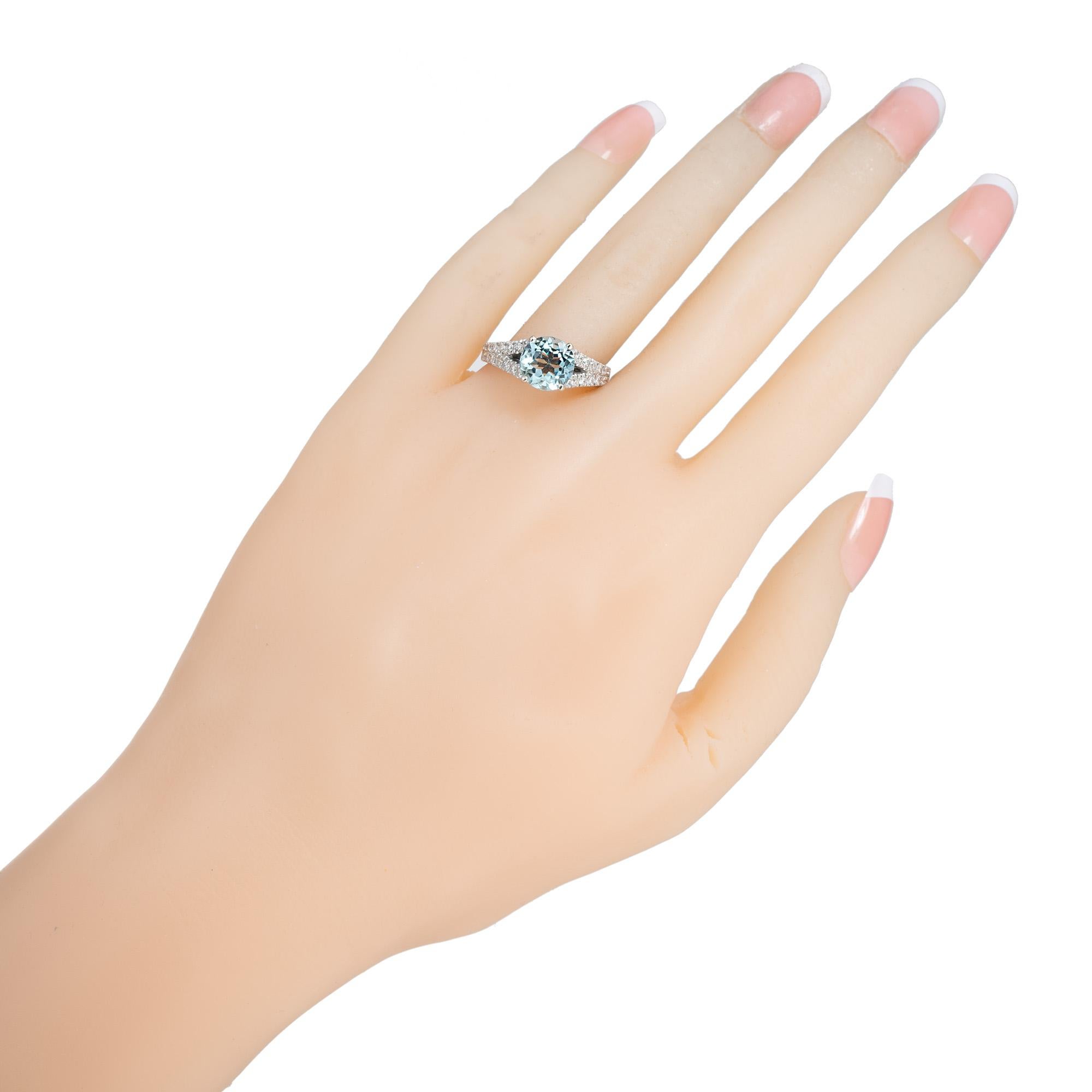 1.80 Carat Natural Round Aqua Diamond White Gold Engagement Ring In Good Condition For Sale In Stamford, CT