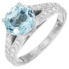 1.80 Carat Natural Round Aqua Diamond White Gold Engagement Ring
