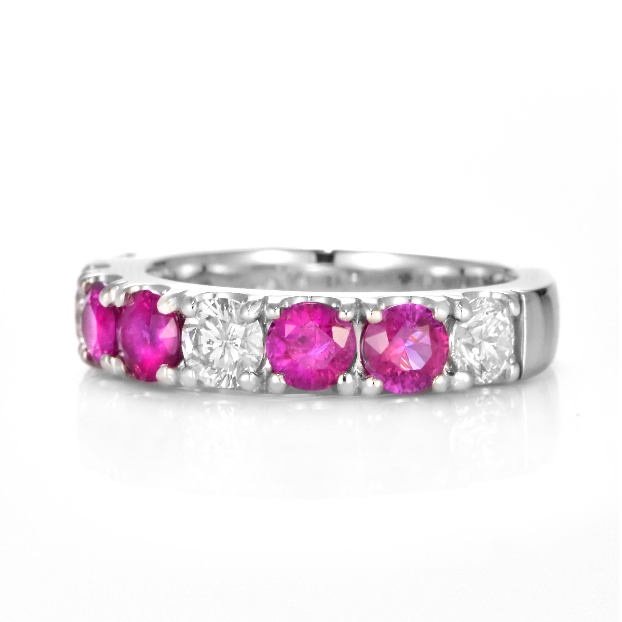 1.80 Carat Natural Ruby and Diamond Half-Eternity Ring Made in Platinum For Sale 5