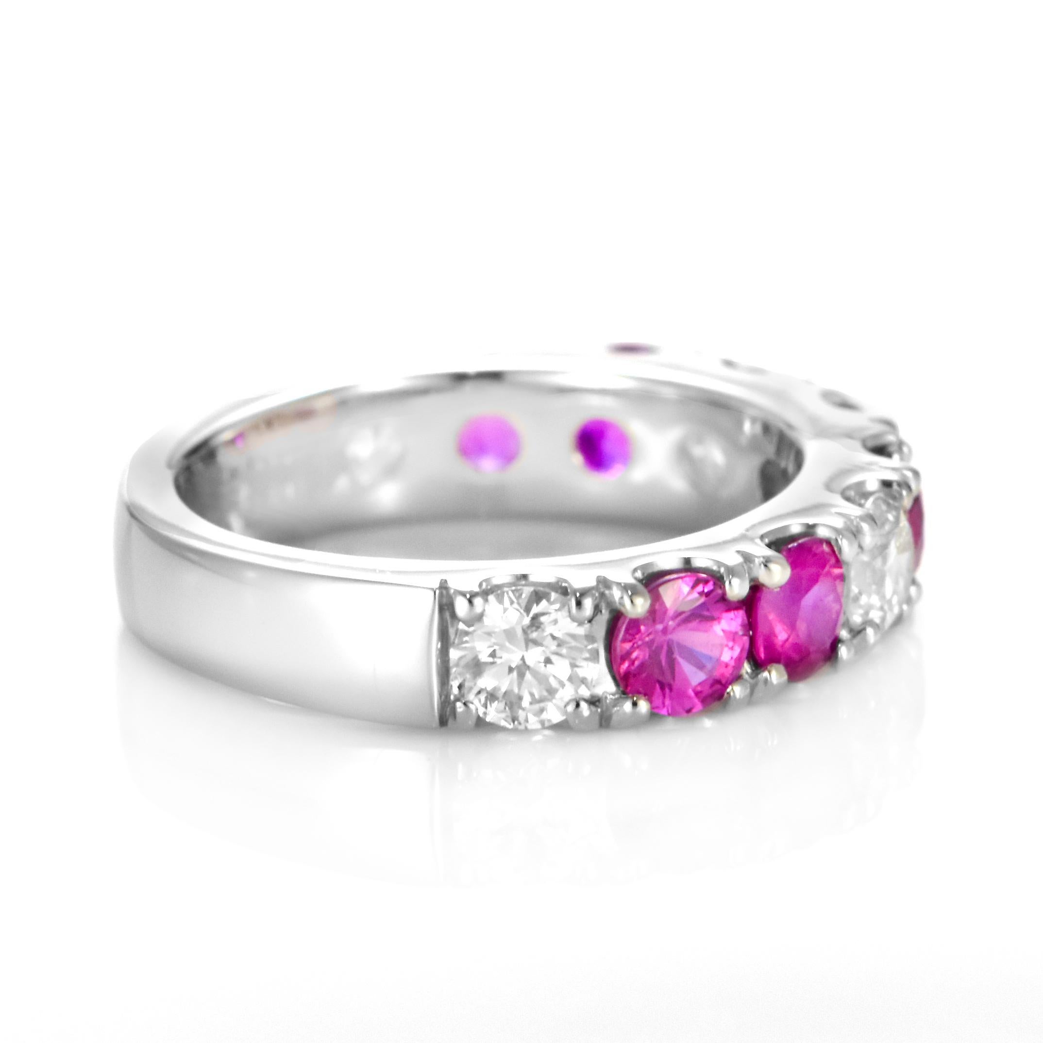 1.80 Carat Natural Ruby and Diamond Half-Eternity Ring Made in Platinum For Sale 6
