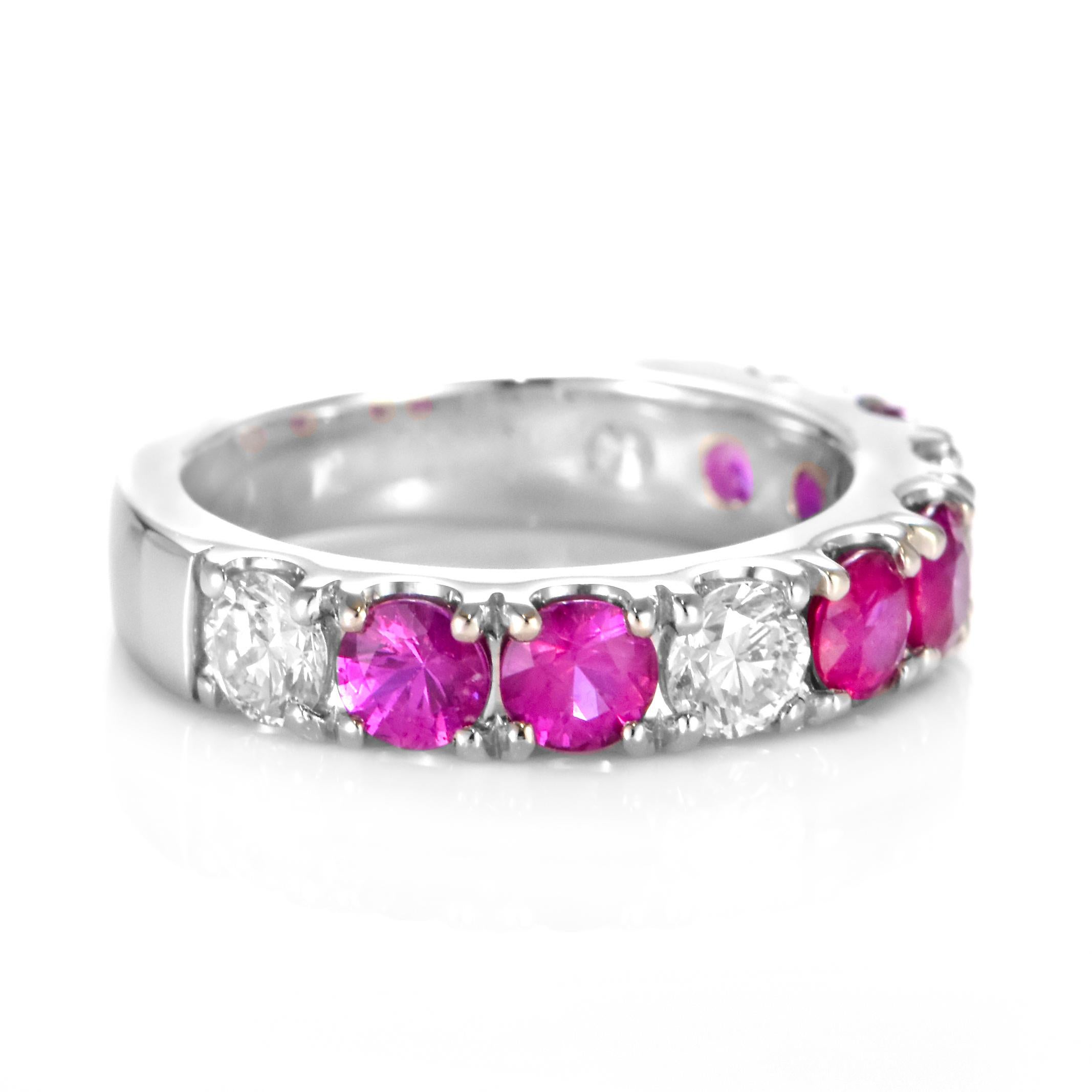 1.80 Carat Natural Ruby and Diamond Half-Eternity Ring Made in Platinum For Sale 7