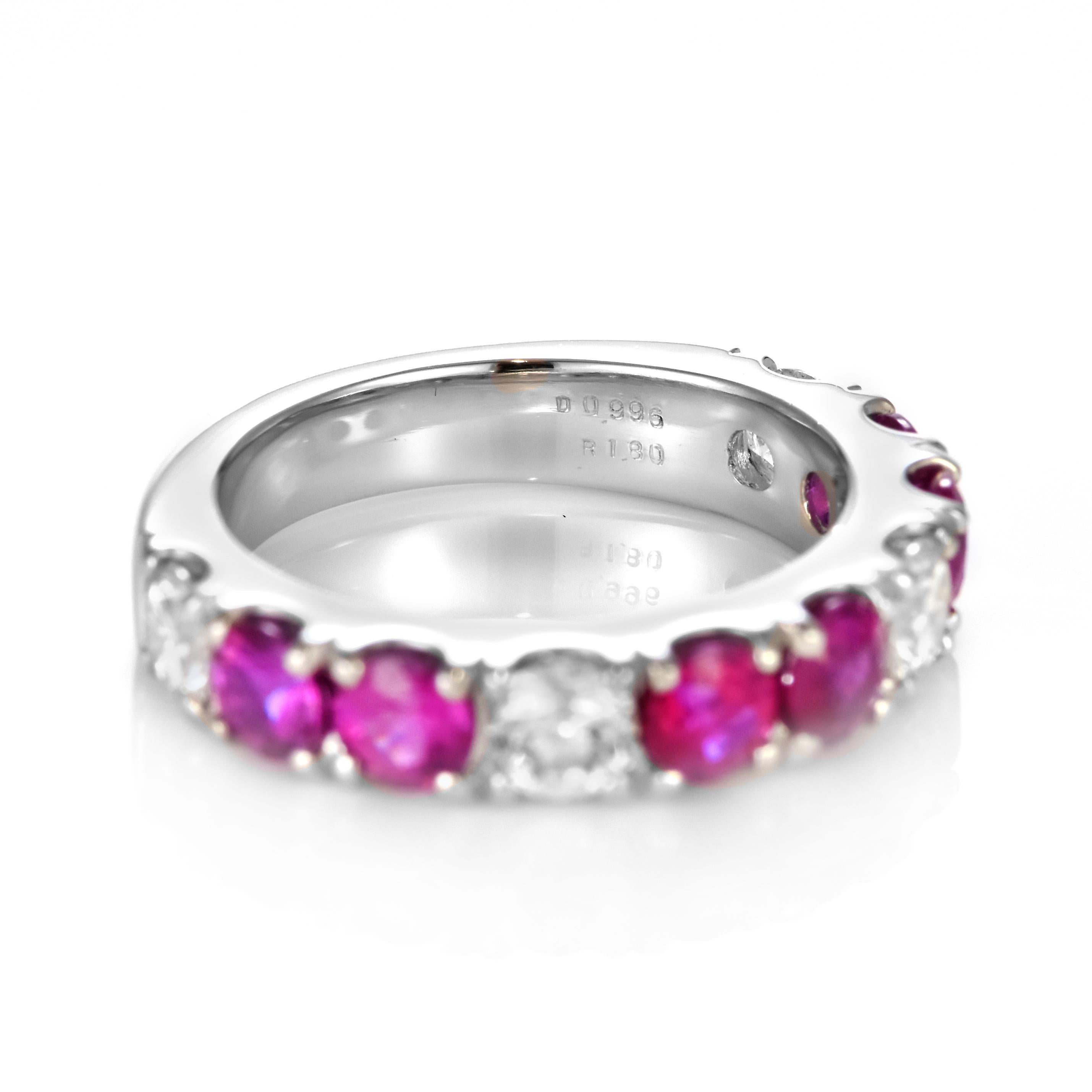 A beautiful Ring made in Platinum featuring 1.80 Carats of Natural Rubies and 0.996 Carats Diamonds. Rubies are referred to as 