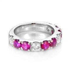 1.80 Carat Natural Ruby and Diamond Half-Eternity Ring Made in Platinum