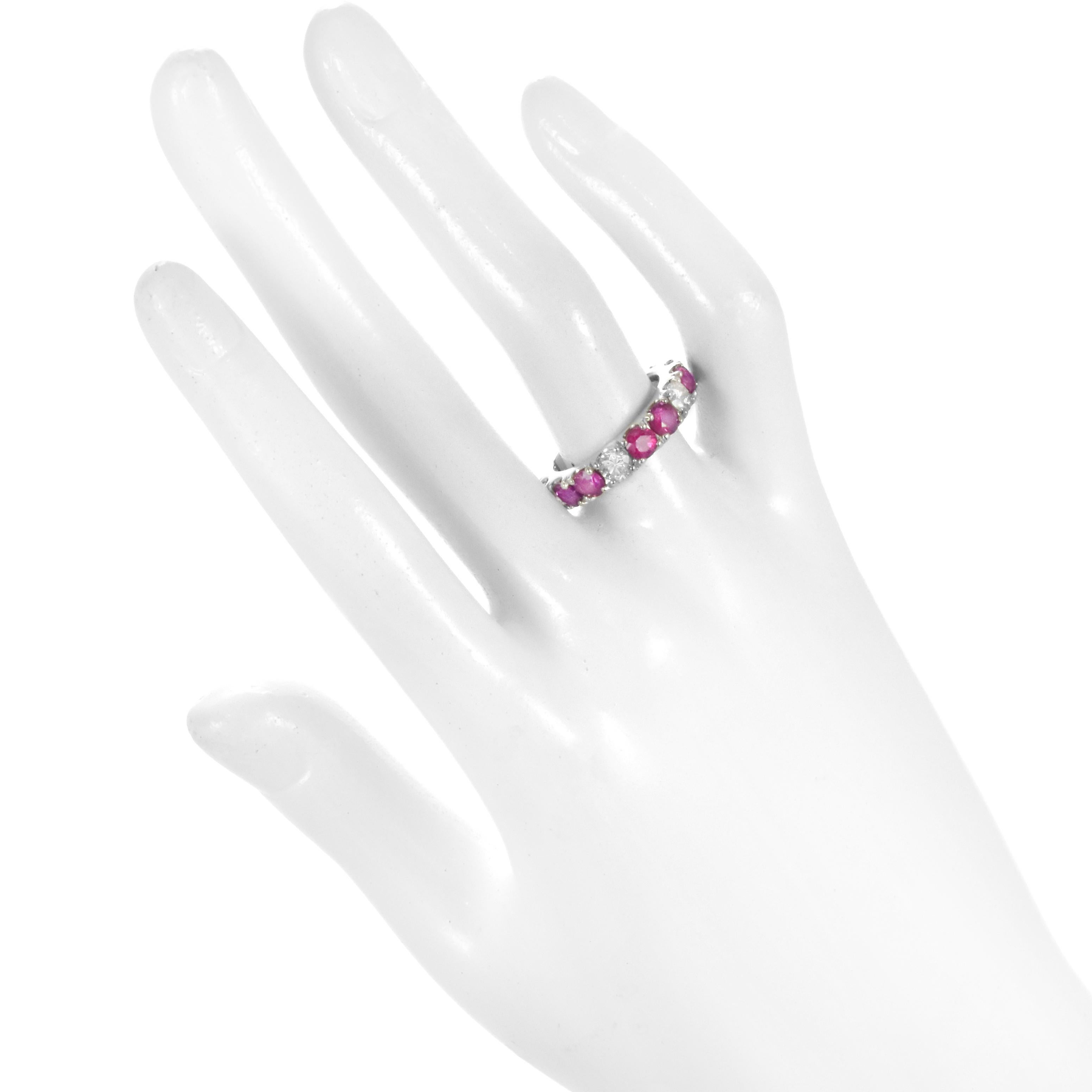 Women's 1.80 Carat Natural Ruby and Diamond Half-Eternity Ring Made in Platinum For Sale