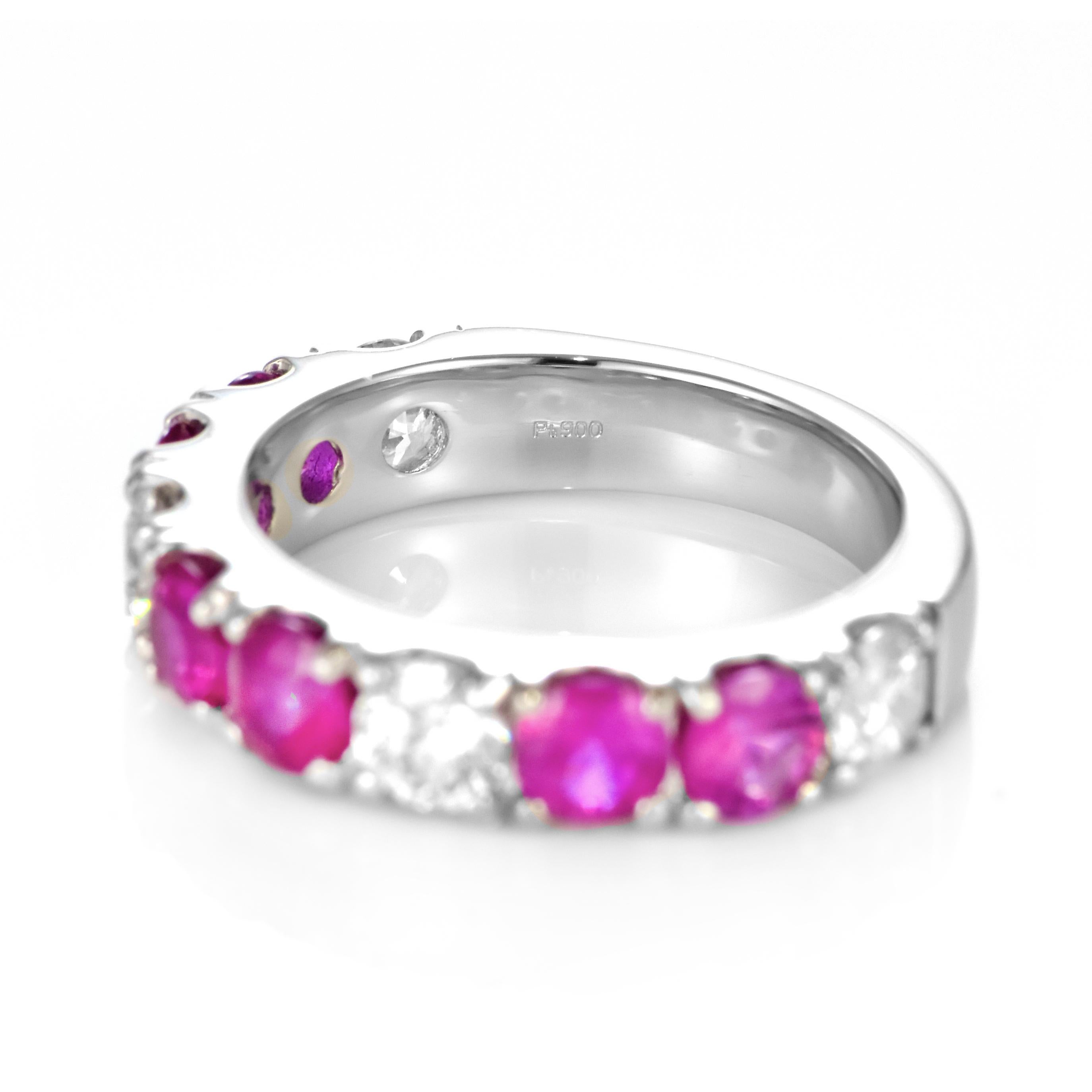 1.80 Carat Natural Ruby and Diamond Half-Eternity Ring Made in Platinum For Sale 1