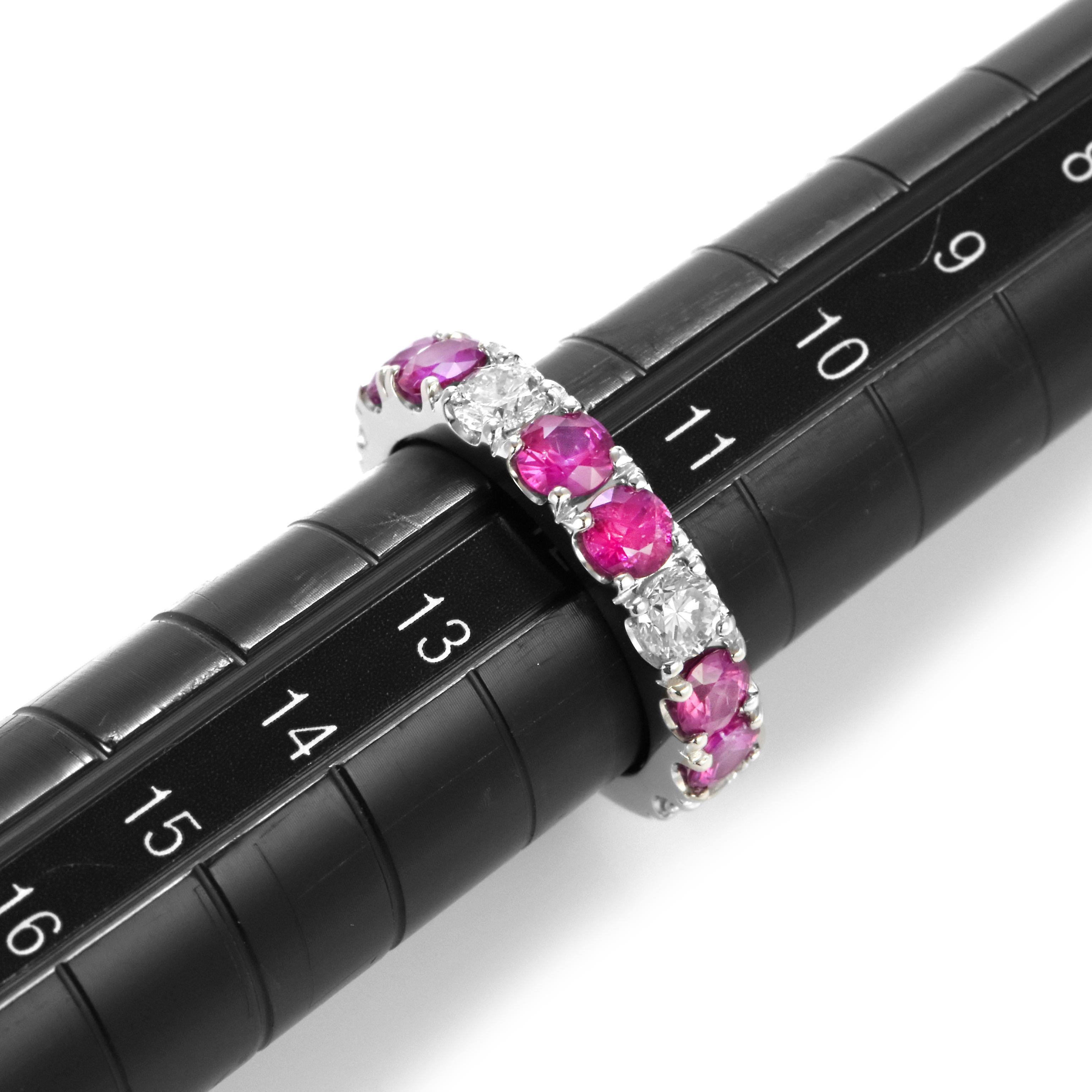 1.80 Carat Natural Ruby and Diamond Half-Eternity Ring Made in Platinum For Sale 2