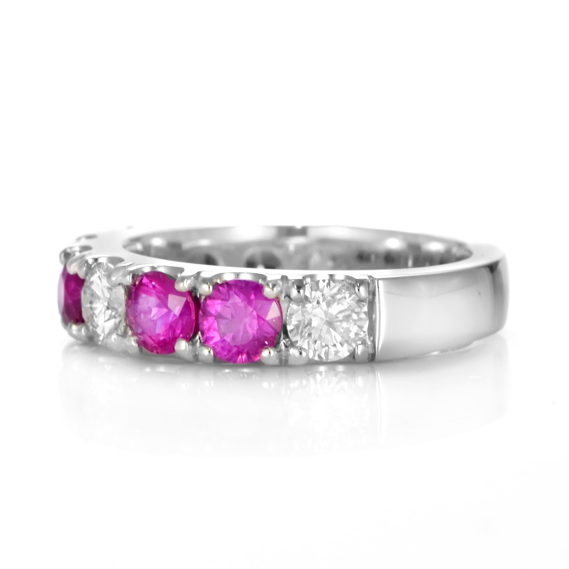 1.80 Carat Natural Ruby and Diamond Half-Eternity Ring Made in Platinum For Sale 3