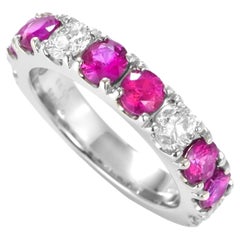 1.80 Carat Natural Ruby and Diamond Half-Eternity Ring Made in Platinum