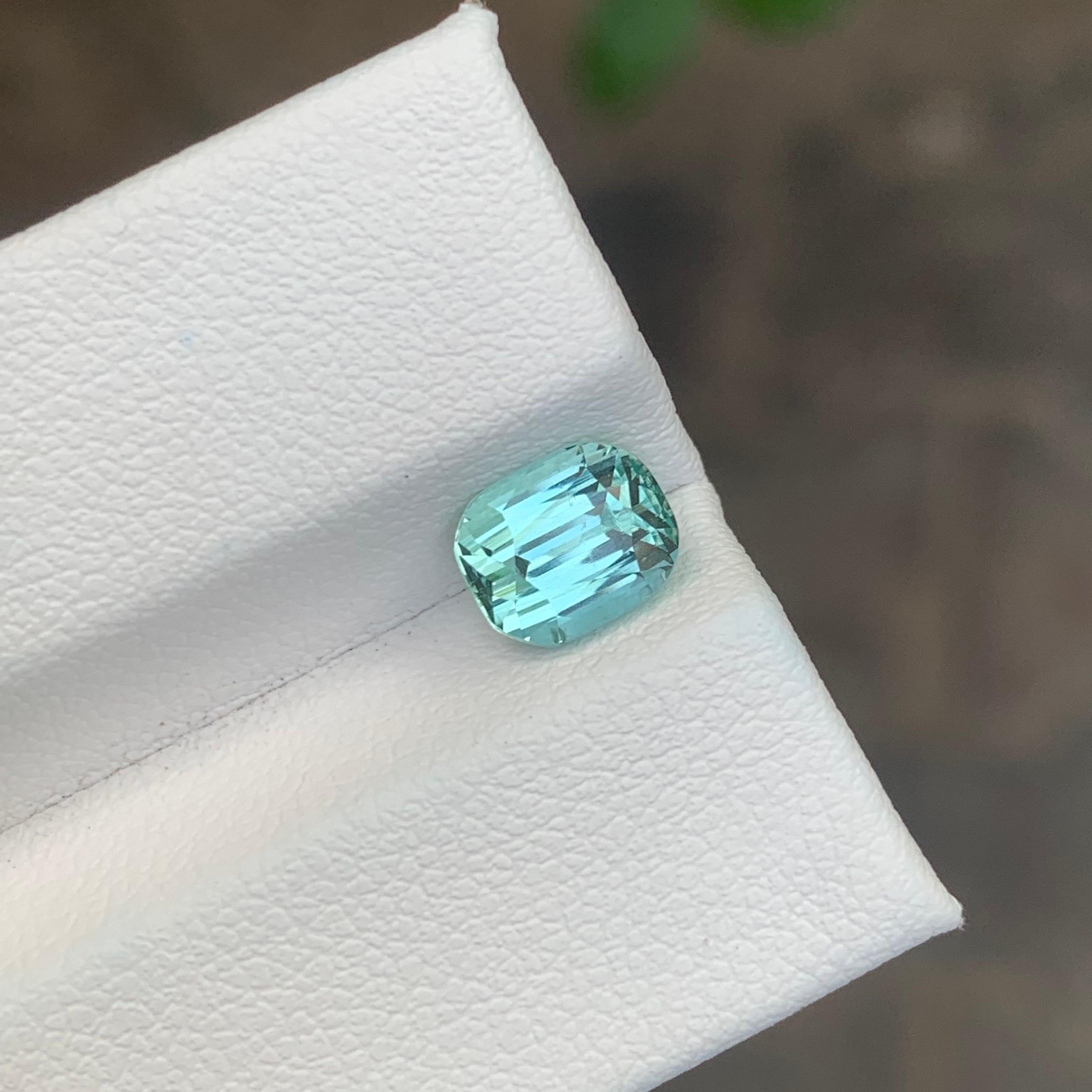 Arts and Crafts 1.80 Carat Natural Seafoam Tourmaline Cushion Shape loose Gemstone For Sale
