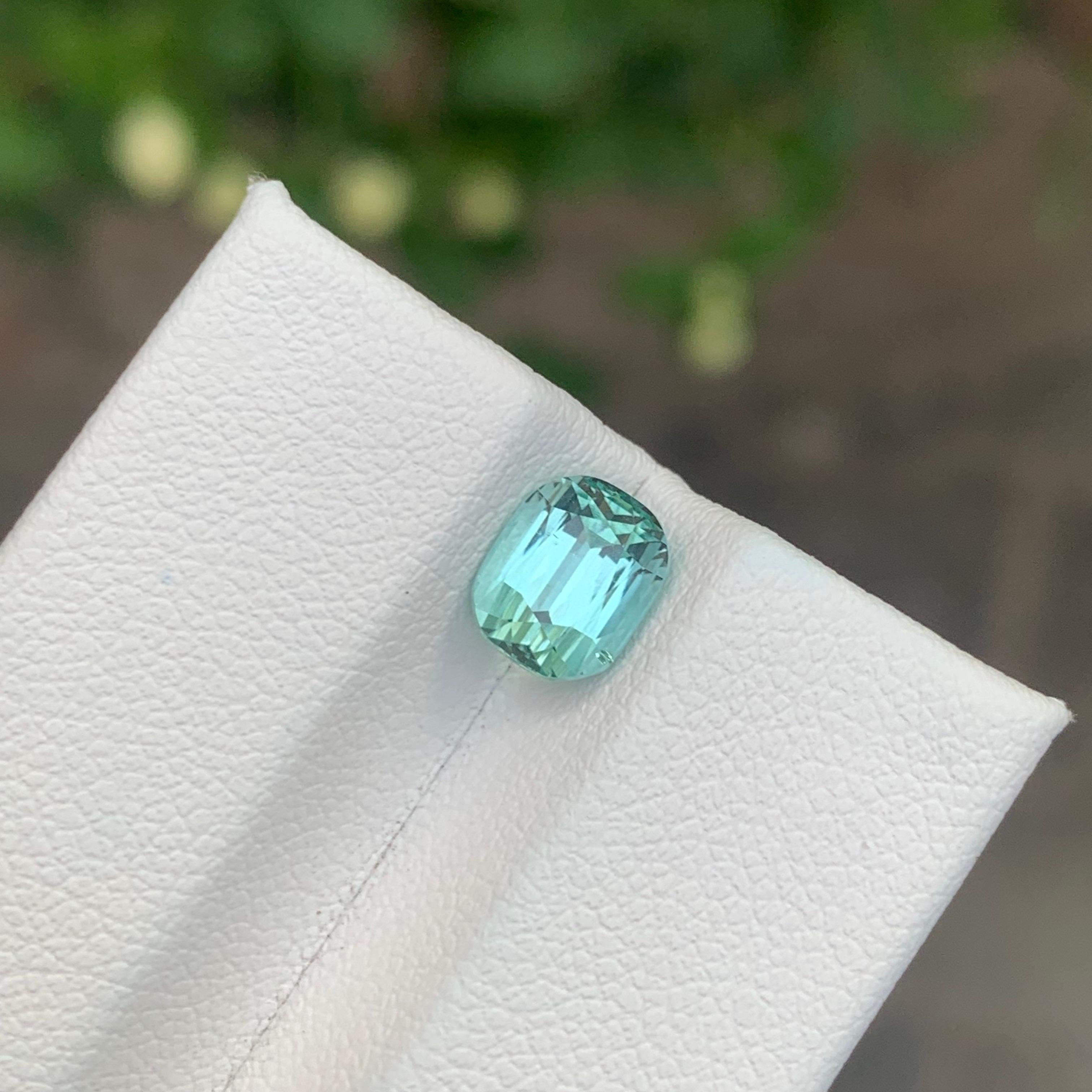 Women's or Men's 1.80 Carat Natural Seafoam Tourmaline Cushion Shape loose Gemstone For Sale