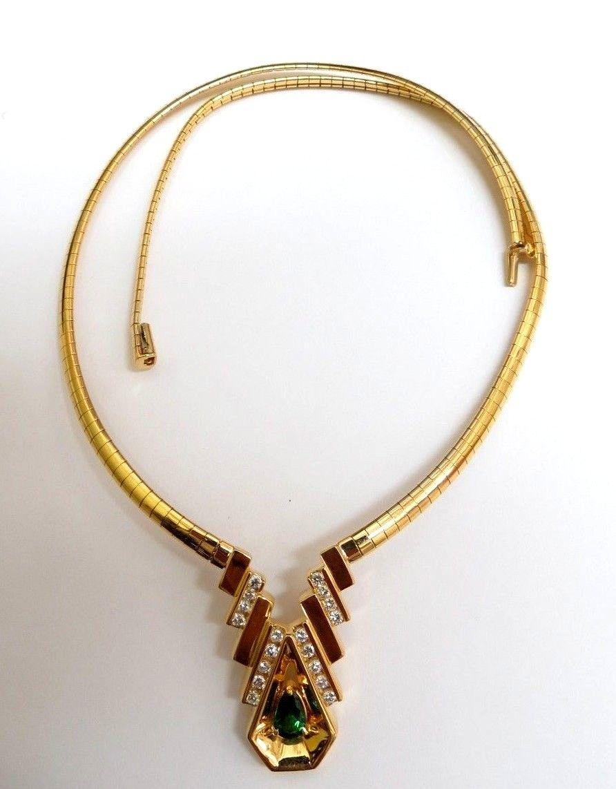 1.80 Carat Natural Tsavorite Diamond Necklace 14 Karat In New Condition In New York, NY