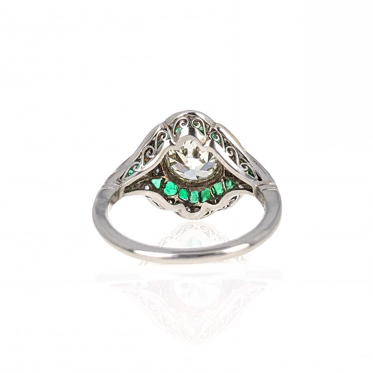 1.80 Carat Old European Cut Diamond Emerald Platinum Engagement Ring 4