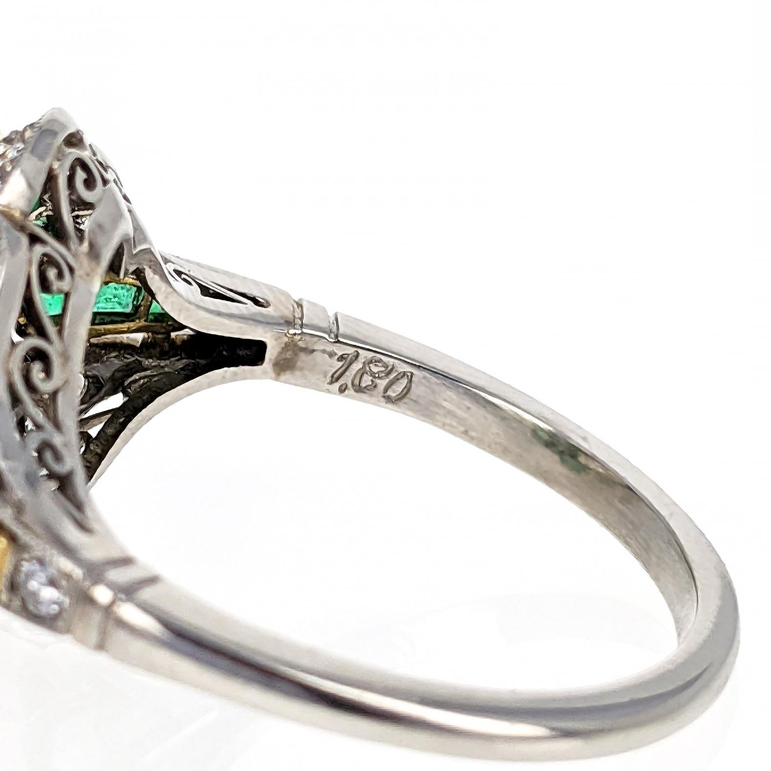 1.80 Carat Old European Cut Diamond Emerald Platinum Engagement Ring 5