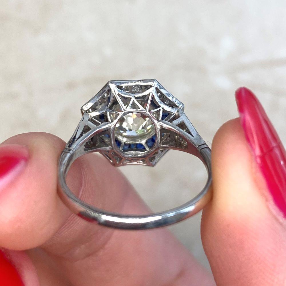 1.80 Carat Old Euro-Cut Diamond Engagement Ring, VS1 Clarity, Sapphire Halo For Sale 6