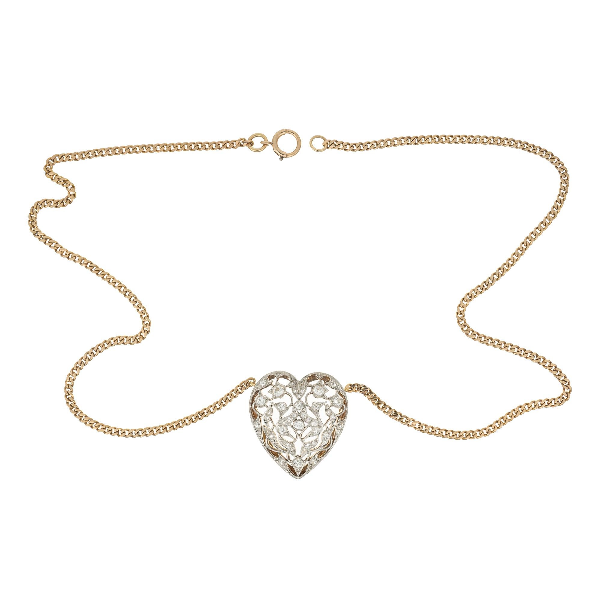 Donna Collana con ciondolo a forma di cuore in platino con diamanti europei da 1,80 carati in vendita