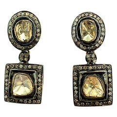 1.80 Carat Old Mine Cut 
Polki
 Diamonds Stud Drop Earring in Silver, 14k Gold