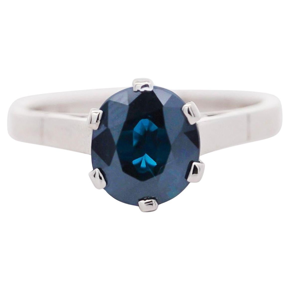 1.80 Carat Oval Blue Sapphire 14K White Gold Cathedral Solitaire Engagement Ring