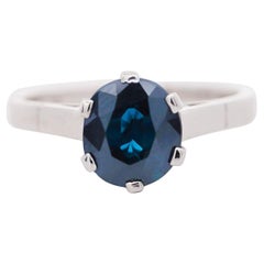 1.80 Carat Oval Blue Sapphire 14K White Gold Cathedral Solitaire Engagement Ring