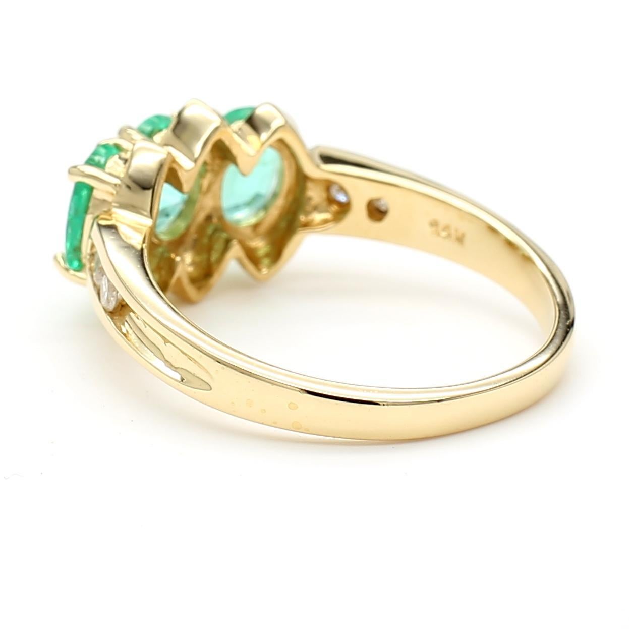 1.80 Carat Oval Emerald 3 Stone Ring in 14K Gold For Sale 3