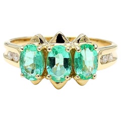1.80 Carat Oval Emerald 3 Stone Ring in 14K Gold