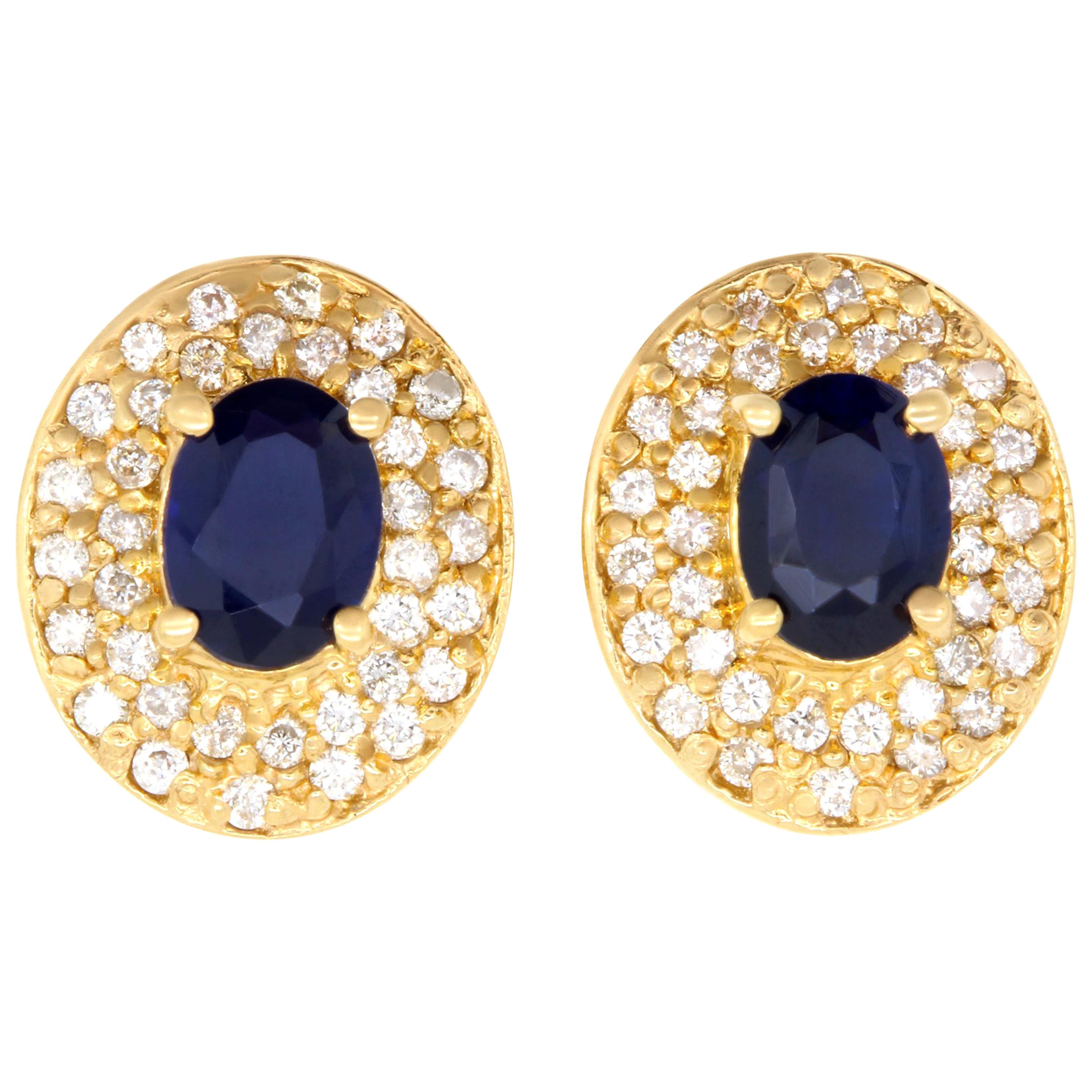 1.80 Carat Oval Blue Sapphire and .72 Carat Diamond Earrings