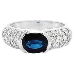 1.80 Carat Oval Sapphire Ring in 14k White Gold with Round Diamonds 0.98 Carats