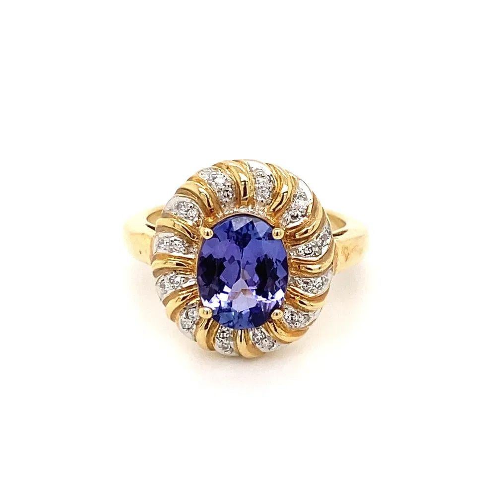 1,80 Karat Ovaler Tansanit und Diamant Gold Statement Vintage Cocktail Ring Damen im Angebot