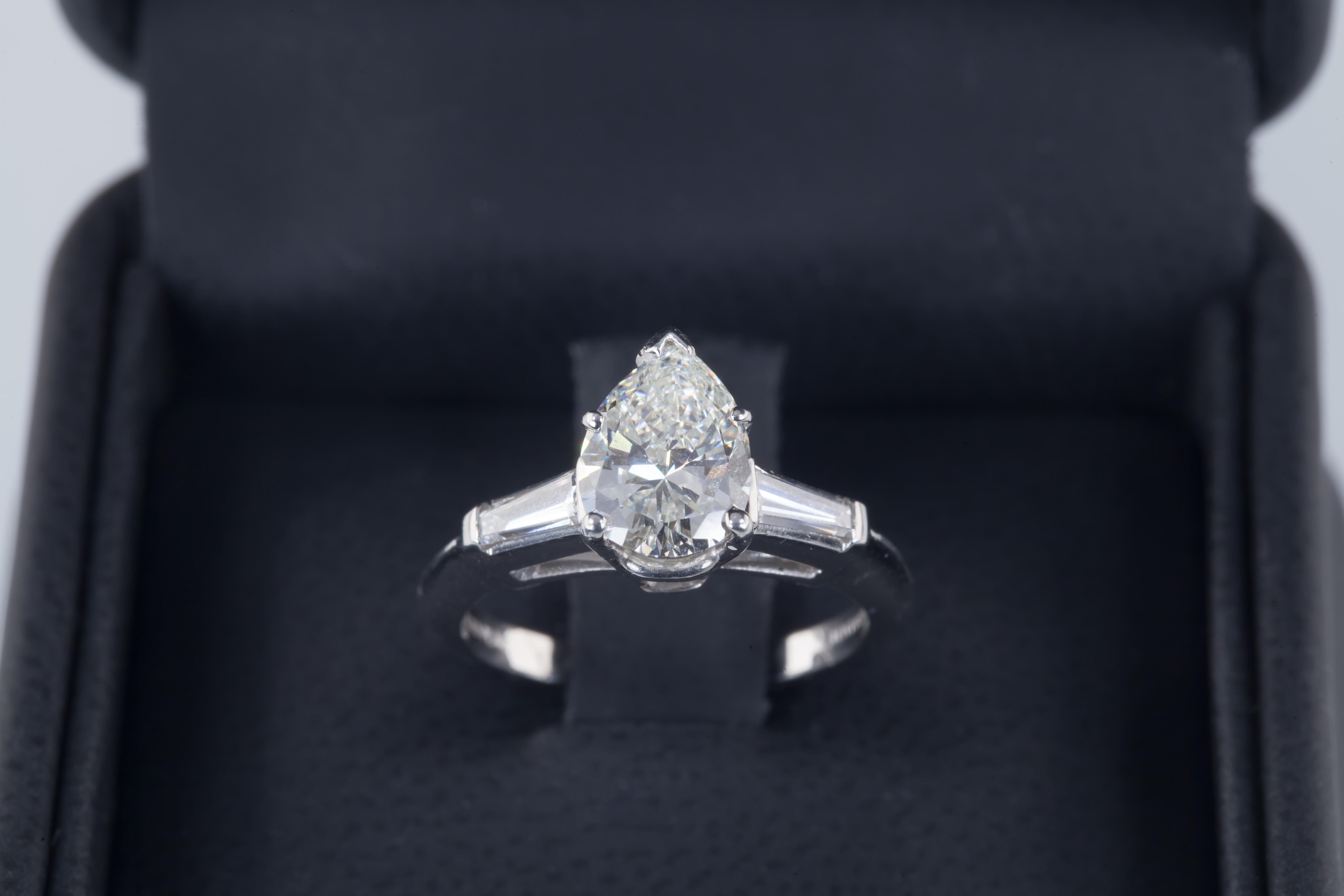 1.80 Carat Pear Shape Diamond Platinum Engagement Ring with Accent Stones 3