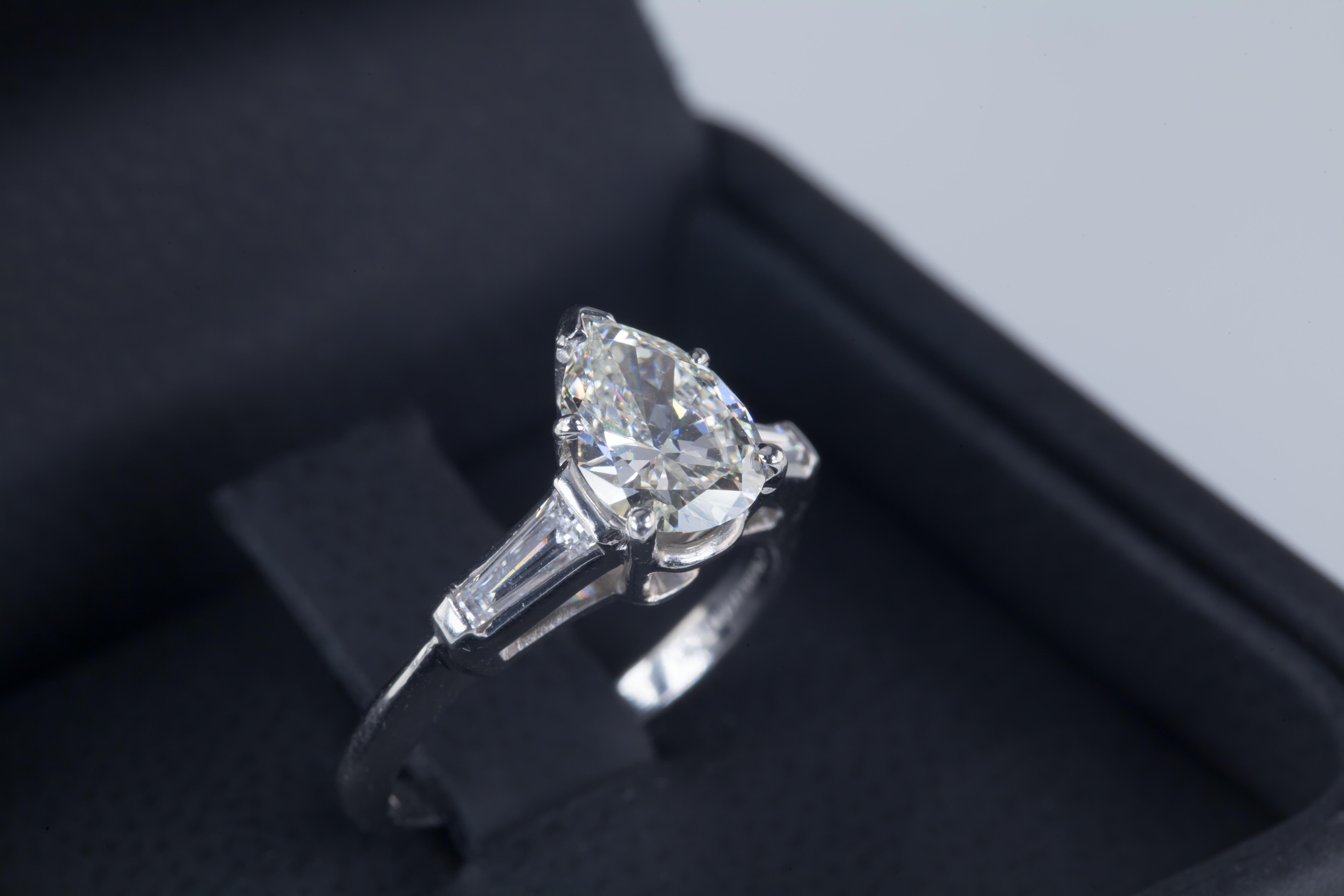 Pear Cut 1.80 Carat Pear Shape Diamond Platinum Engagement Ring with Accent Stones