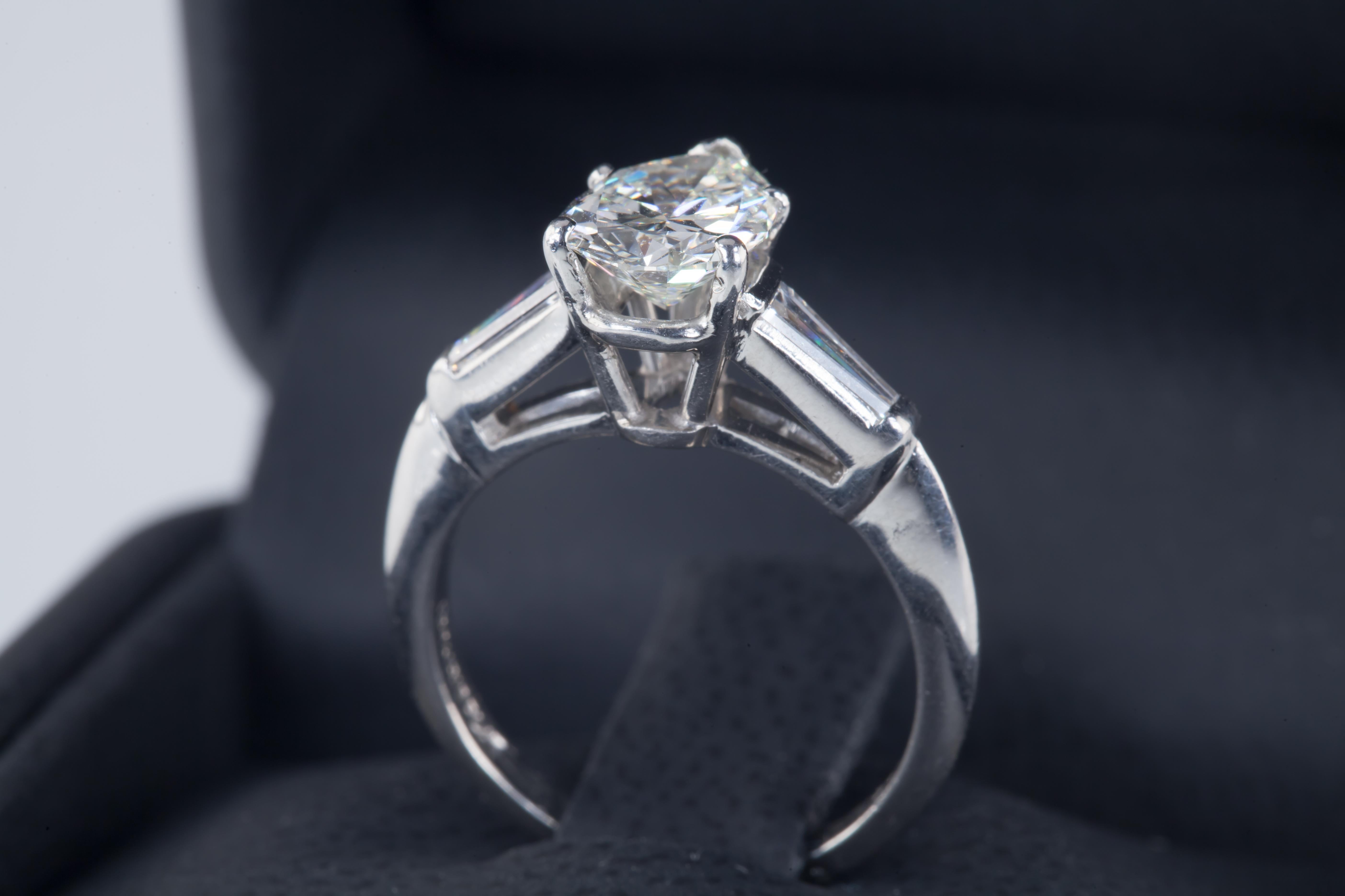1.80 Carat Pear Shape Diamond Platinum Engagement Ring with Accent Stones 1