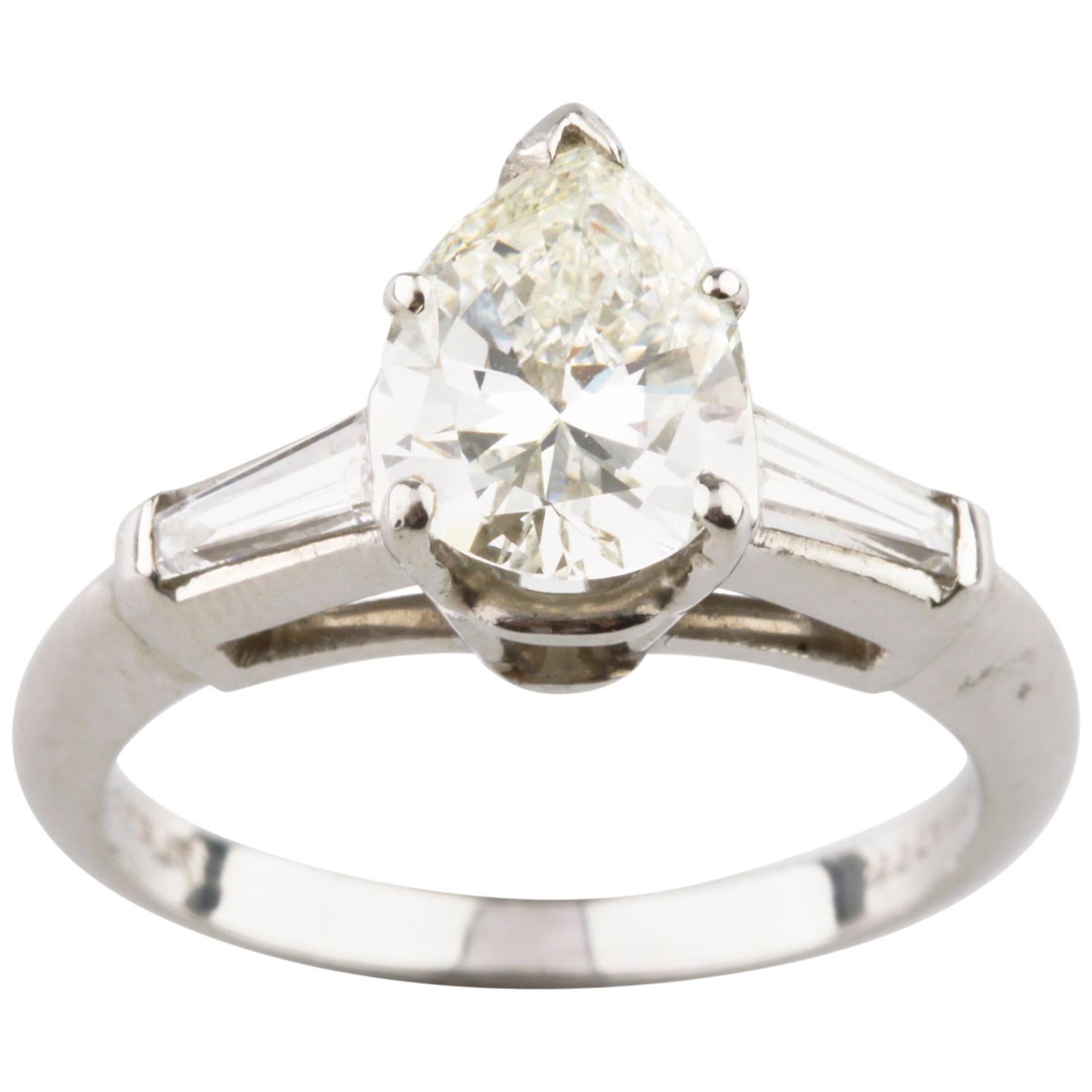 1.80 Carat Pear Shape Diamond Platinum Engagement Ring with Accent Stones