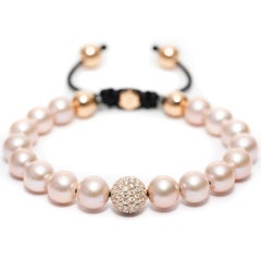 1.80 Carat Pink Fresh Water Pearl Pave Set Rose Gold Diamond Ball Bracelet