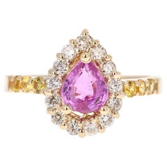 Bague en or jaune 14 carats avec saphir rose, saphir jaune et diamant de 1,80 carat