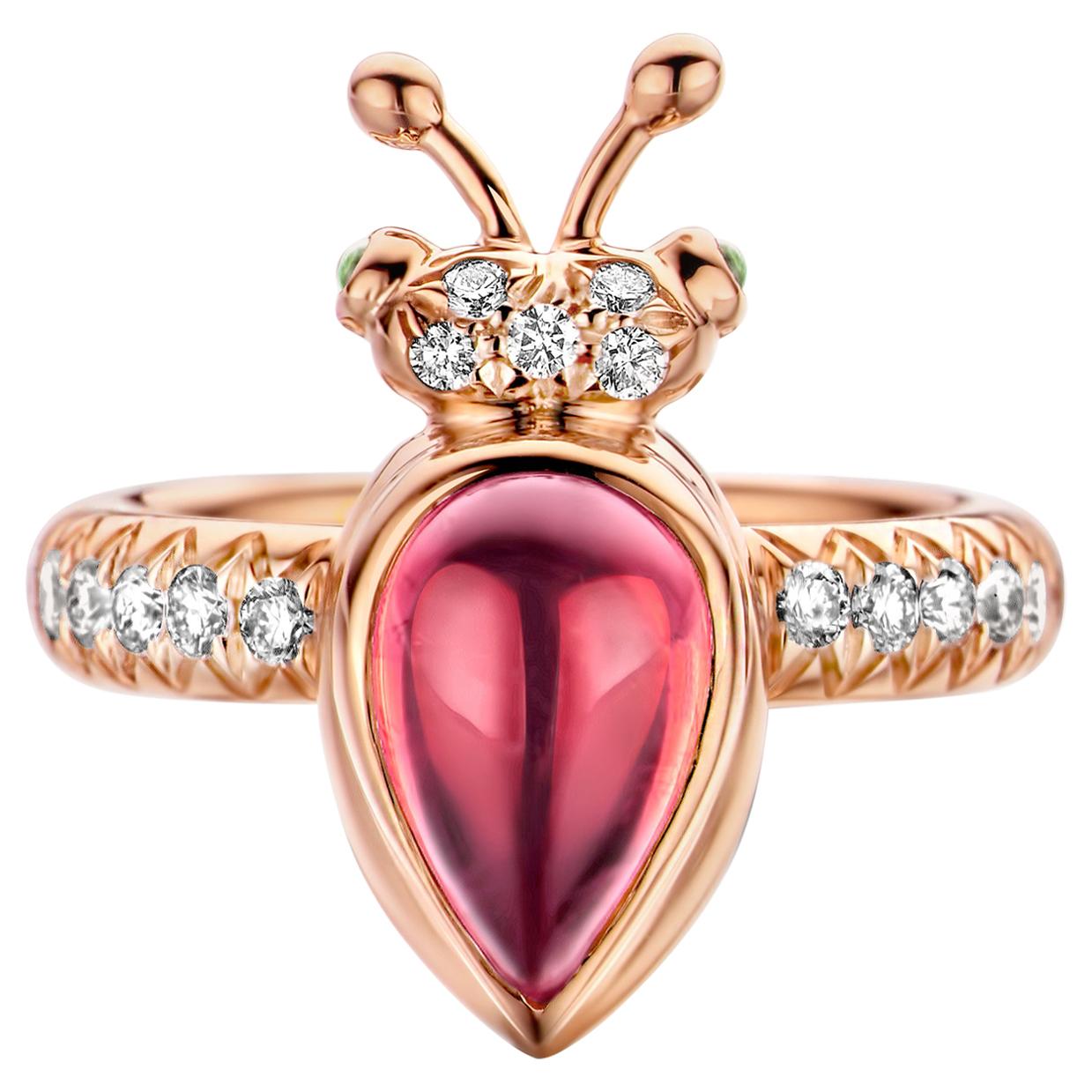 1.80Ct Pink Tourmaline And Tsavorite 18K Rose Gold Diamond Modern Ring For Sale