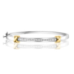 1.80 Carat Princess Cut Diamond Bangle in 14K Mix Gold
