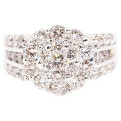 1.80 Carat Round Brilliant Cut Diamond Cluster Ring in 14 Carat White Gold