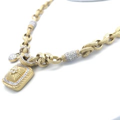 1.80 Carat Round Brilliant Diamond 12-16MM Citrine 18K YG Charm Necklace