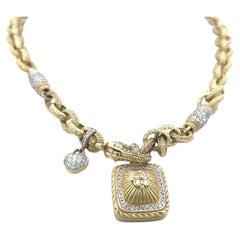 Vintage 1.80 Carat Round Brilliant Diamond 12-16MM Citrine 18K YG Charm Necklace